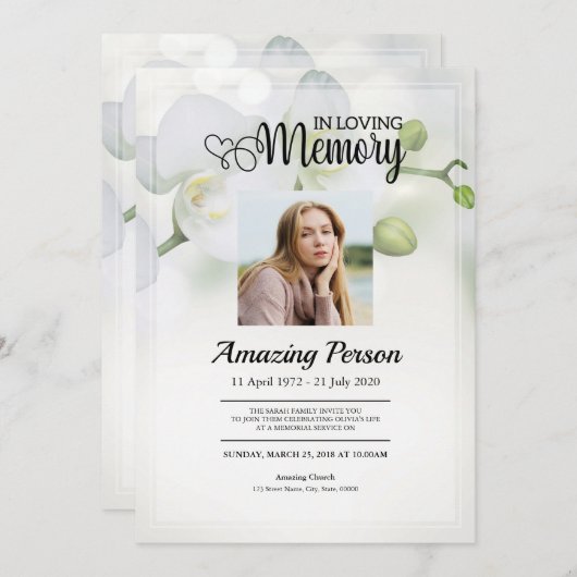 Orchidée blanche Ordre funéraire Invitation (Devant / Derrière)