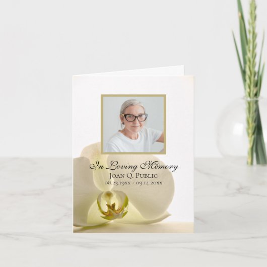 Orchidee Bloem op Witte Begrafenis Sympathie Dank Bedankkaart (Voorkant)