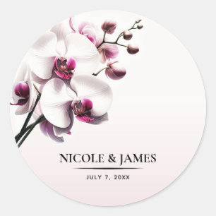 Orchidee Bloem Roze & Witte Bruiloft Ronde Sticker