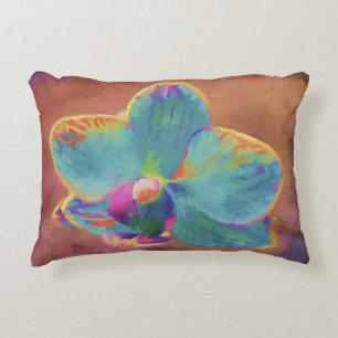 Orchidee bloem schilderij blauw bruin accent kussen