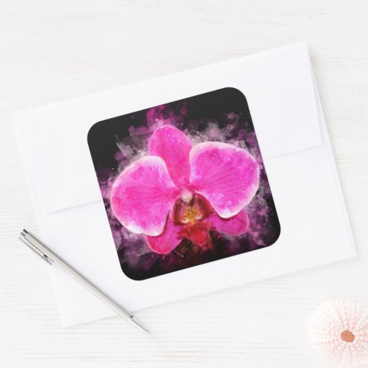 Orchidee bloem waterverf - roze bb 02 vierkante sticker (Envelop)