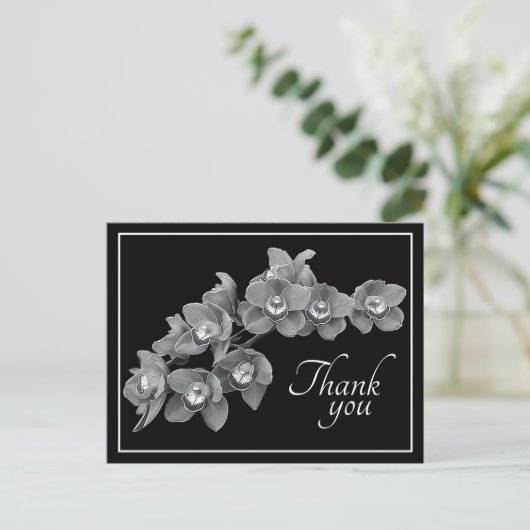 Orchidee Bloem Zwart/Wit Zwarte Achtergrond Dank J Briefkaart (Staand voorkant)