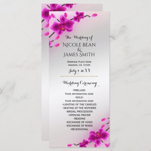 Orchidee Bloemen Elegant Bloemen Bruiloft Programm Programma (Voorkant / Achterkant)