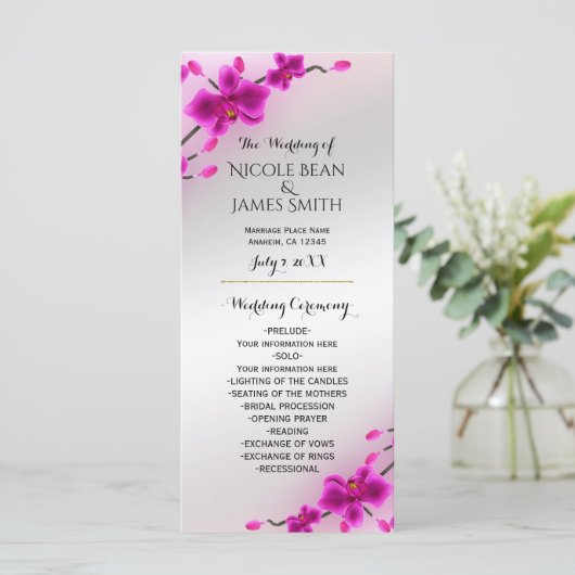 Orchidee Bloemen Elegant Bloemen Bruiloft Programm Programma (Staand voorkant)