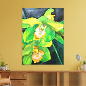 Orchidee bloemen groen en geel canvas afdruk (Insitu (Woonkamer))