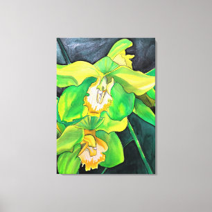 Orchidee bloemen groen en geel canvas afdruk