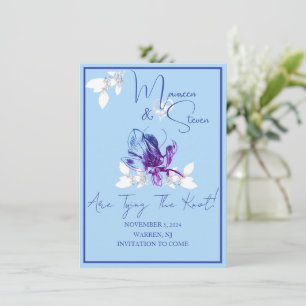 Orchidee Blue & Lavendel Bewaar de datum Bruiloft Kaart