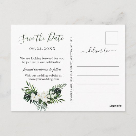 Orchidee Bohemian groen bruiloft Save the Date Briefkaart (Achterkant)