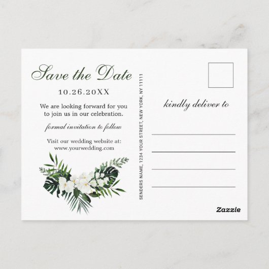 Orchidee Bohemian Groenery Trouwen  Save The Date Briefkaart (Achterkant)