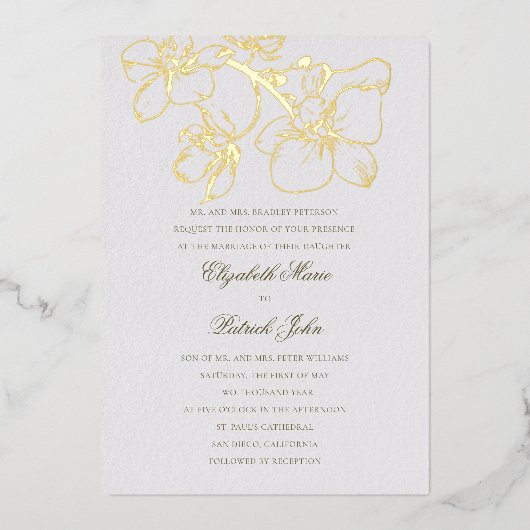 Orchidee Charm Formele Klassieke Heirloom Ivoor Hu Folie Uitnodiging (Voorkant)