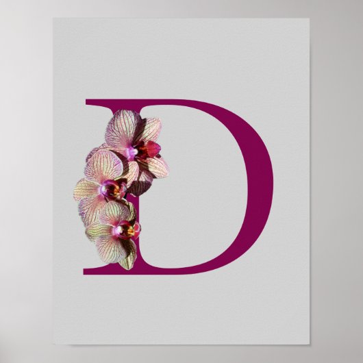 Orchidee Elegant Monogram Initiaal D Poster (Voorkant)
