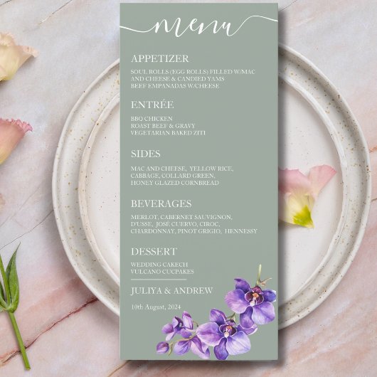 Orchidée fleur en saga vert Mariage carte menu