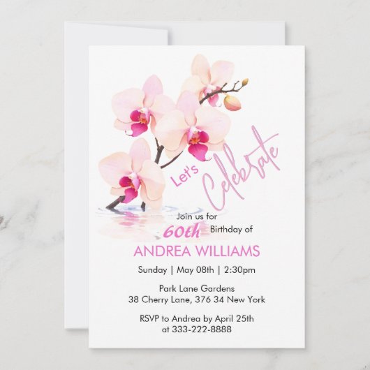 Orchidée fleurs 60e anniversaire Invitation (Devant)