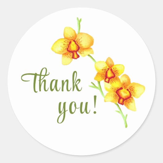 Orchidee Geel Dank u Classic Ronde Sticker (Voorkant)