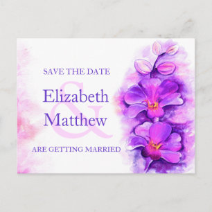 Orchidee geschilderd paarse bloem save the date ca aankondigingskaart