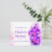 Orchidee geschilderd paarse bloem save the date ca aankondigingskaart (Staand voorkant)