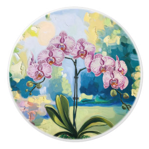 Orchidee in een pot schilderij Botanische kunst Keramische Knop
