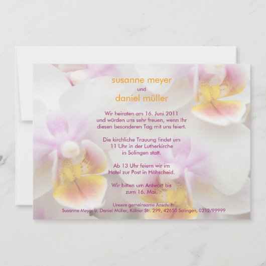 Orchidée • Invitation de mariage (Dos)