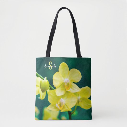 Orchidée jaune sur sac fourre-tout vert (Devant)
