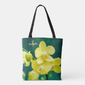 Orchidée jaune sur sac fourre-tout vert (Dos)