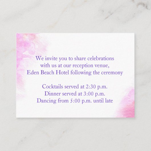 Orchidee kunst paarse bruiloft info behuizing kaar informatiekaartje (Achterkant)