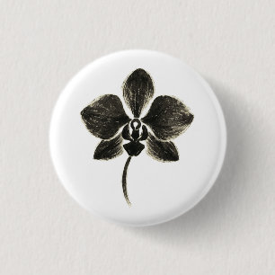 Orchidee Lijntekening – Inkt Bloemendesign op Ronde Button 3,2 Cm