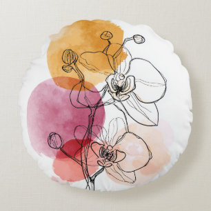 Orchidee Line Art Round Sierkussen – Minimalistisc Rond Kussen