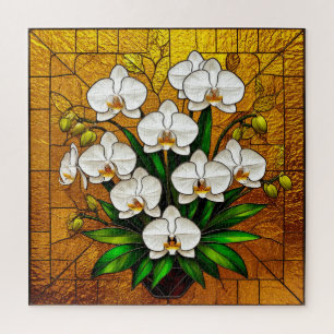 💛 Orchidee Loodglas Kunst Met Gouden Details 💛 Legpuzzel