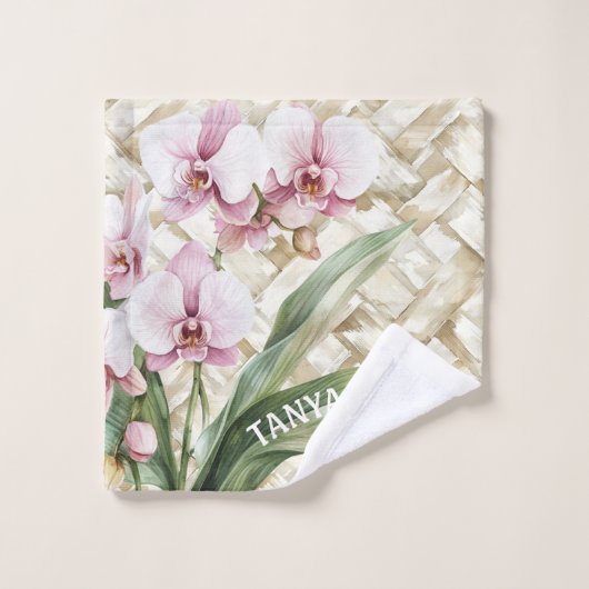 Orchidee met geweven patroon | make-up washandje (Wasdoekje)