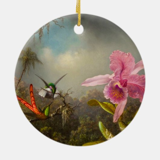 Orchidee met twee kolibries kop keramisch ornament (Achterkant)