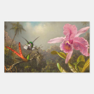 Orchidee met twee kolibries kop rechthoekige sticker