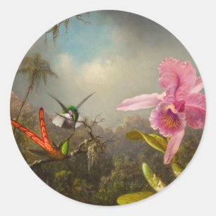 Orchidee met twee kolibries kop ronde sticker