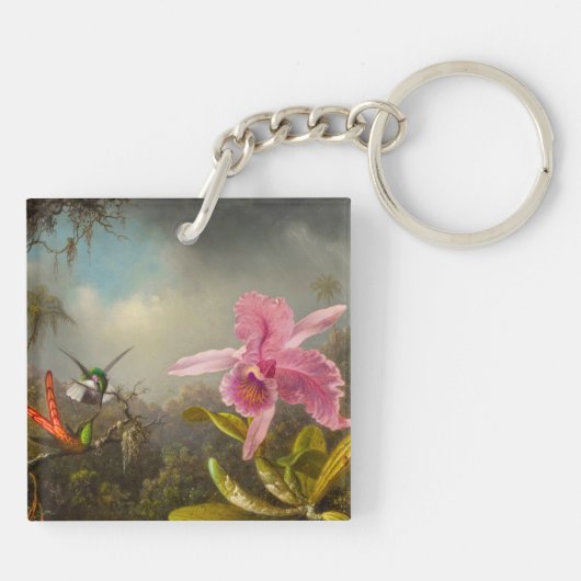 Orchidee met twee kolibries kop sleutelhanger (Achterkant)