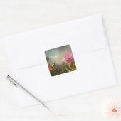 Orchidee met twee kolibries kop vierkante sticker (Envelop)