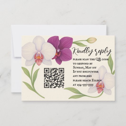 Orchidee Omhelzing QR Code RSVP Kaart (Voorkant)