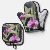 Orchidee Oven Mitt en Pot Holder set (Voorkant / Achterkant)