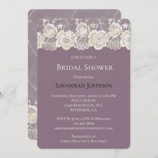 Orchidee Paarse witte kant Floral Vrijgezellenfees Kaart (Voorkant / Achterkant)