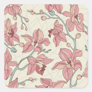 Orchidee  Patroon: Elegant papier Vierkante Sticker