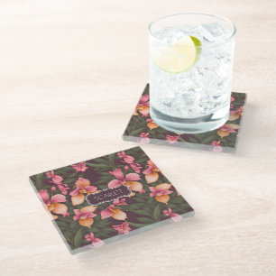 Orchidee Retro Kleurrijk Gepersonaliseerd Patroon Glazen Onderzetter