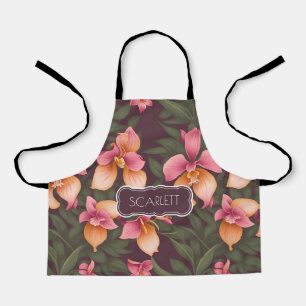 Orchidee Retro Kleurrijk Gepersonaliseerd Patroon Schort