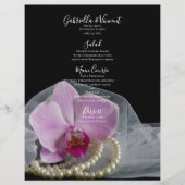 Orchidée rose et perles sur le menu Mariage noir (Devant)