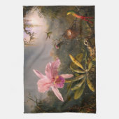 Orchidée rose et trois colibris Serviette de cuisi (Vertical)