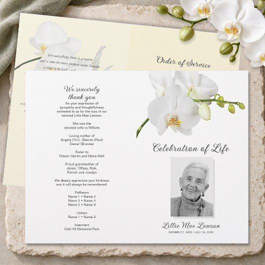 Orchidee rouwprogramma viering van het leven flyer
