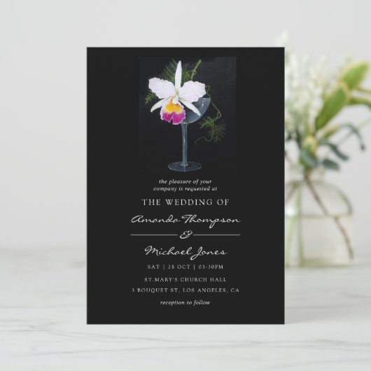 Orchidee-thema bruiloft kaart (Staand voorkant)