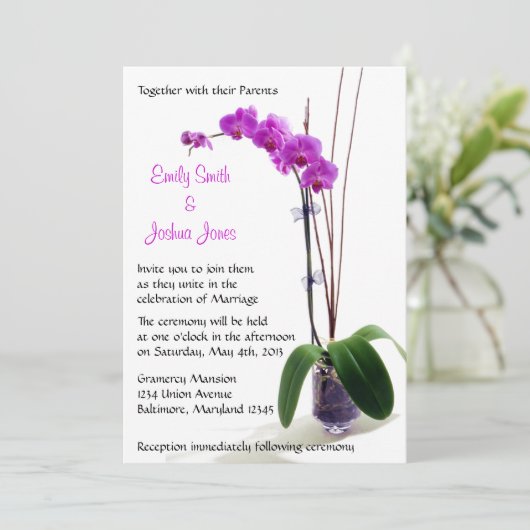 Orchidée violette rose Invitations de mariage flor (Debout devant)