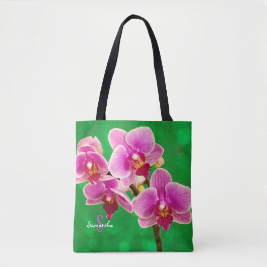 Orchidée violette sur sac fourre-tout vert (Devant)