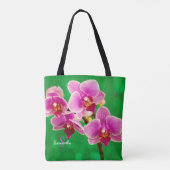 Orchidée violette sur sac fourre-tout vert (Dos)