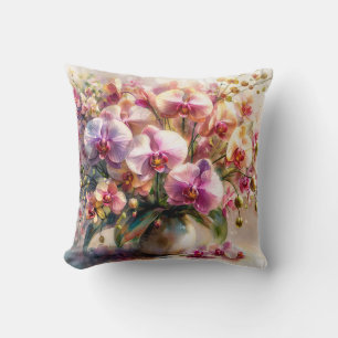 Orchidee Watercolor Bloemstuk Kussen