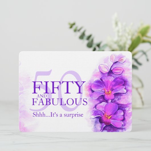 Orchidee waterverf paarse mauve fifty en geweldig kaart (Staand voorkant)
