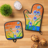 Orchidee zonsondergang ovenwant & pannenlap set (Top down)